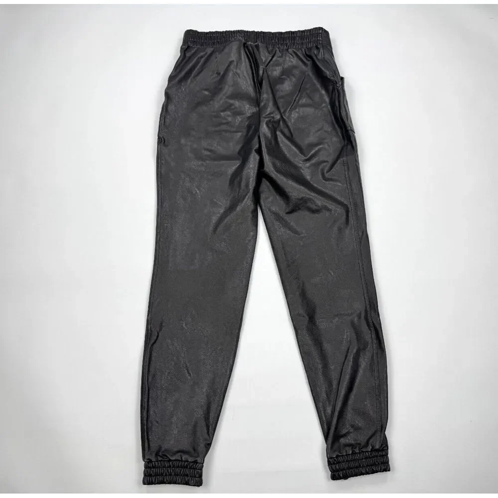 SPANX Leather Like Jogger Faux Vegan Women L‎ Pockets Pull On Pants 20283R Black